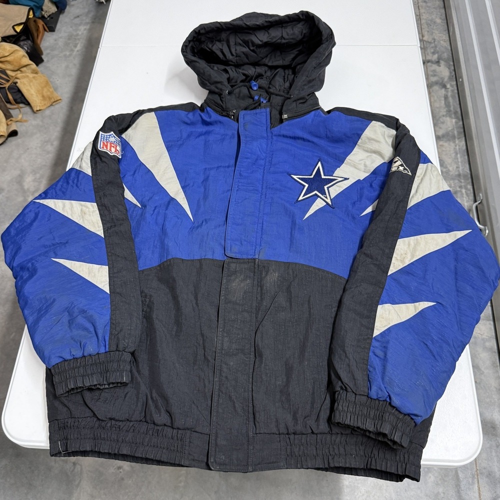 Pro line Dallas Cowboys Puffer Jacket Mens L Blue Black Good Vintage 90s NFL